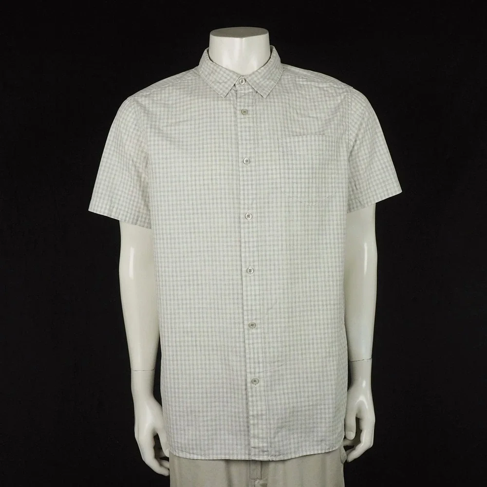 The North Face Button Down Shirt Mens Large Beige Gingham Cotton Blend Camp